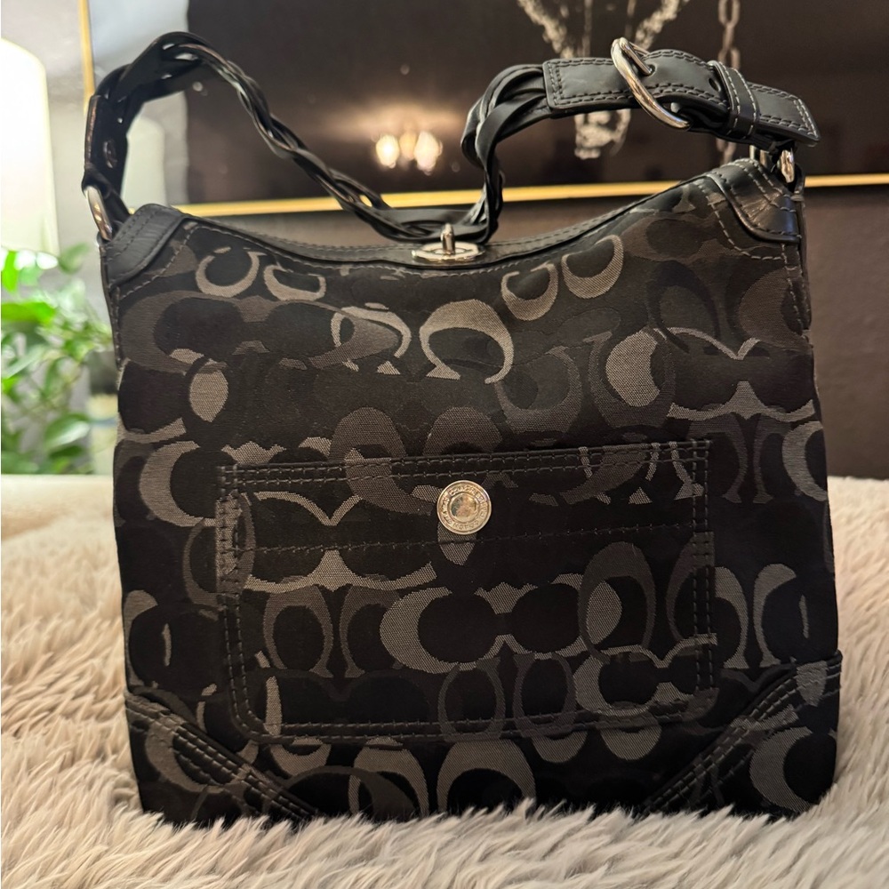 Coach Black Signature C Hobo Shoulder Bag